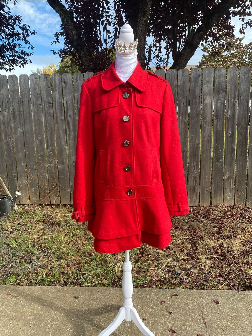 Women’s Red Wool Blend Button-Front Coat